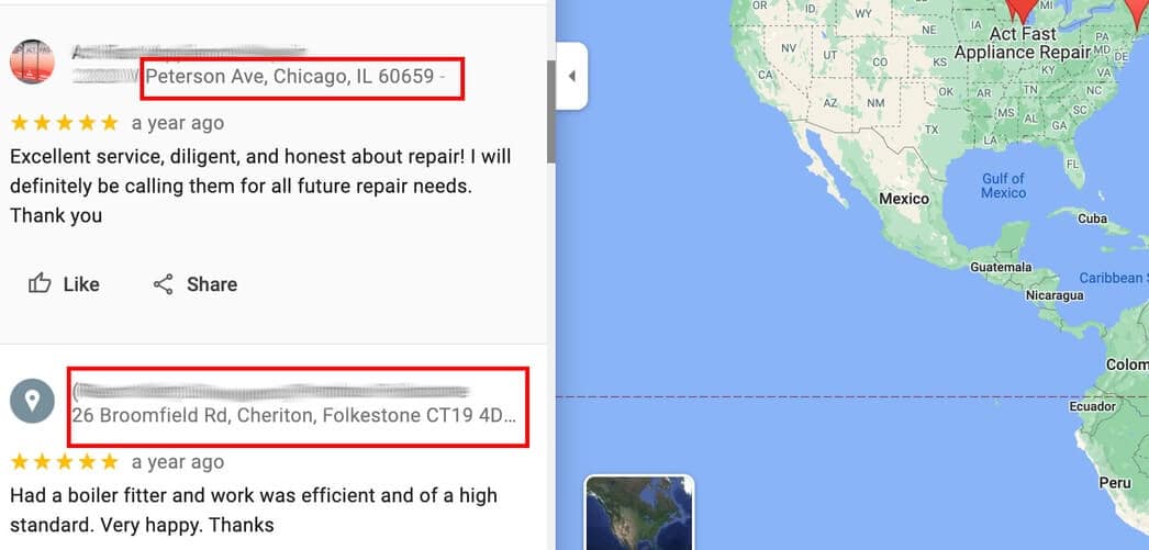 google reviews from different countries